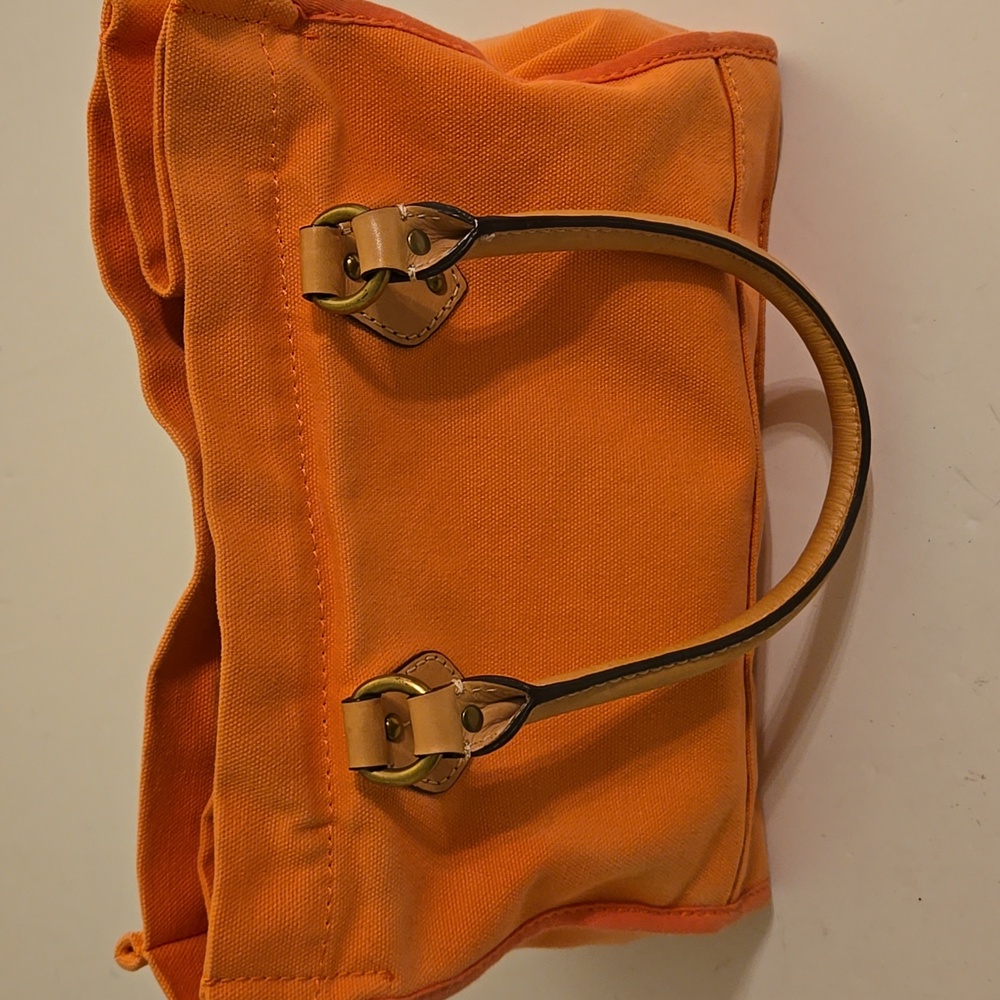J Crew Orange Canvas and Leather Tote